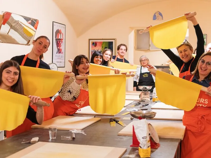 Italian cooking class making fresh pasta